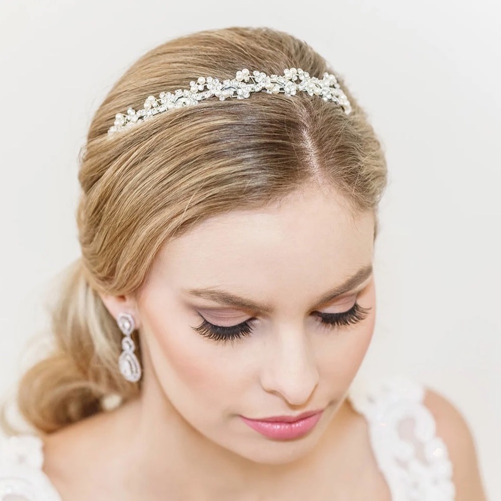 BRIDAL WEDDING CRYSTAL PEARL IVORY SILVER HEADPIECE HEADBAND